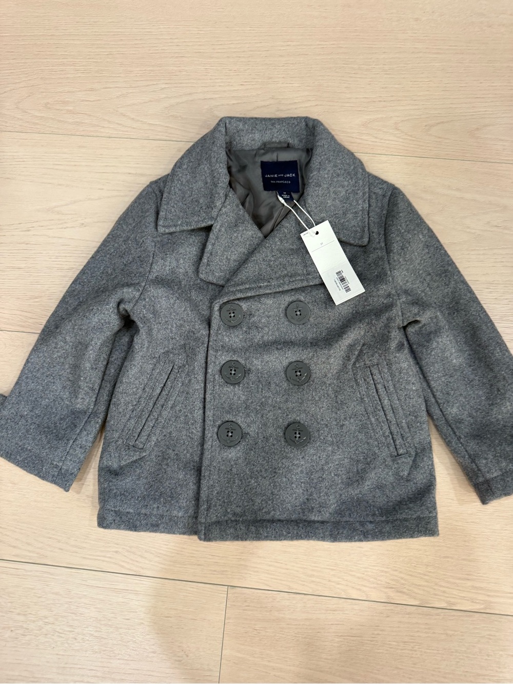 NWT Janie and Jack Gray Double-Breasted Kids Peacoat | 2T